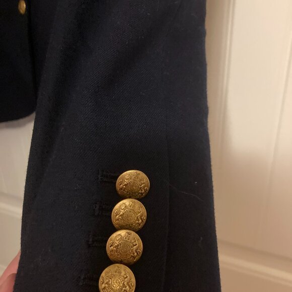 J. Crew Factory Keating Blazer 10 Navy Blue Gold Buttons Wool Blend 2 Button Y2K - Picture 2 of 3